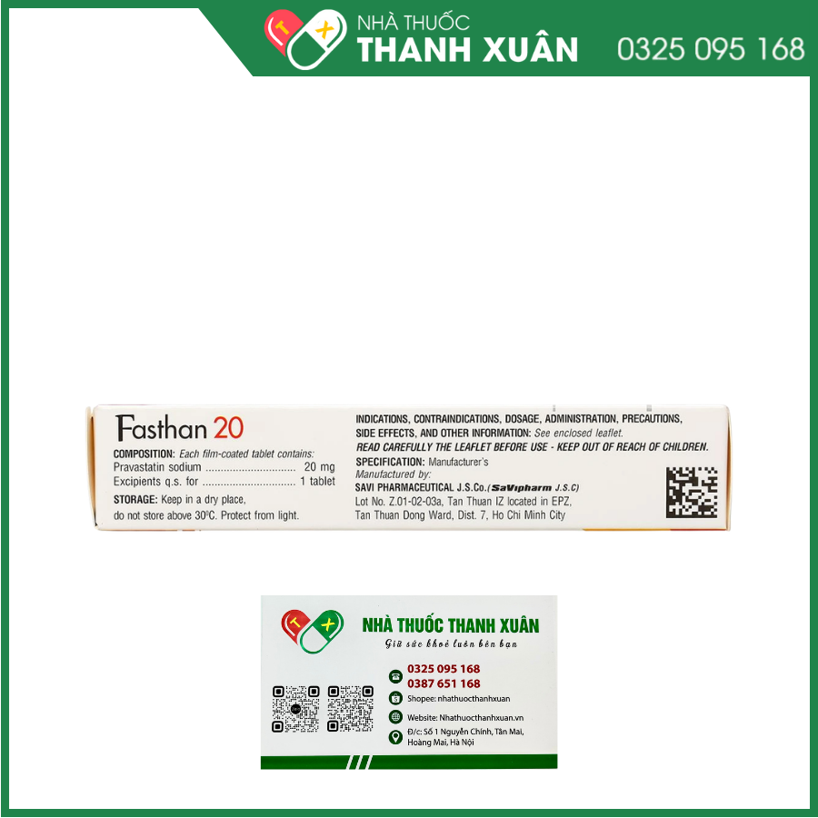 Thuốc Fasthan 20 SaVipharm điều trị rối loạn lipid máu, dự phòng biến cố tim mạch